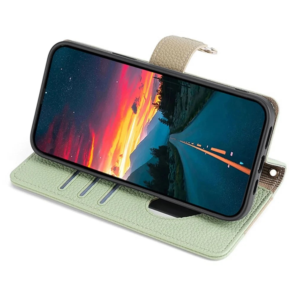 For Samsung Galaxy A73 5G Zipper Flip Cover PU Leather Phone Case with Crossbody Strap - Green - 3