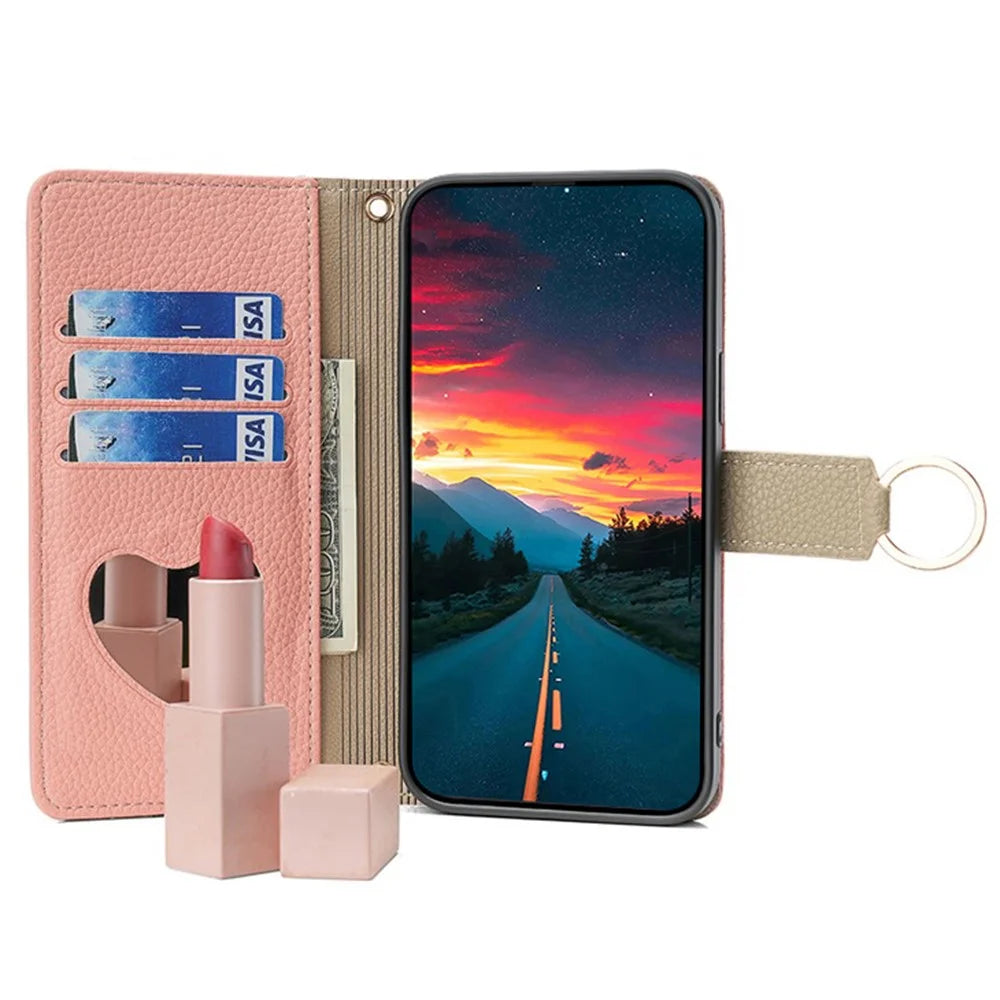 For Samsung Galaxy M14 5G Crossbody Phone Case PU Leather Zipper Stand Flip Cover - Pink - 2