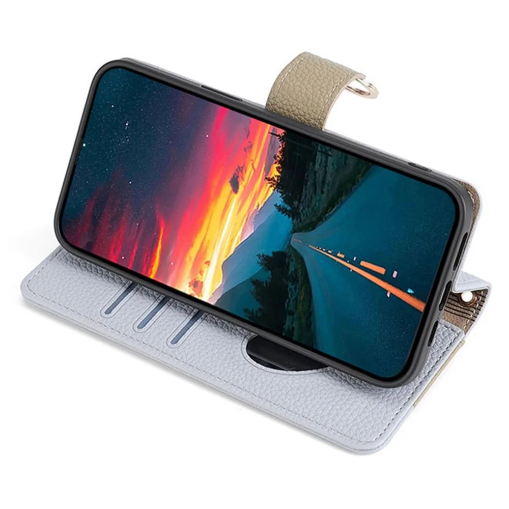 For iPhone 12  /  12 Pro Case Stand with Strap PU Leather Wallet Phone Cover Card Holder - Blue - 3