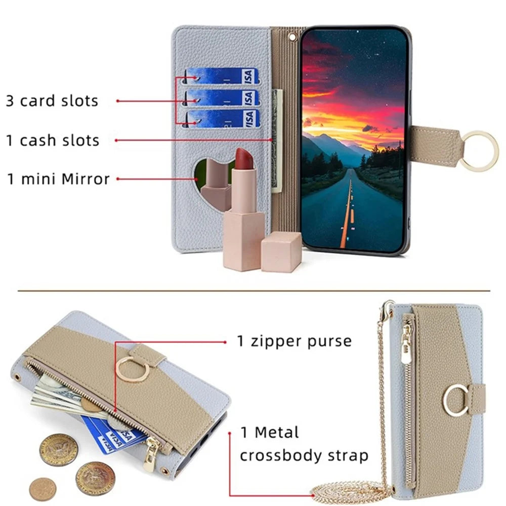 For iPhone 12  /  12 Pro Case Stand with Strap PU Leather Wallet Phone Cover Card Holder - Blue - 4