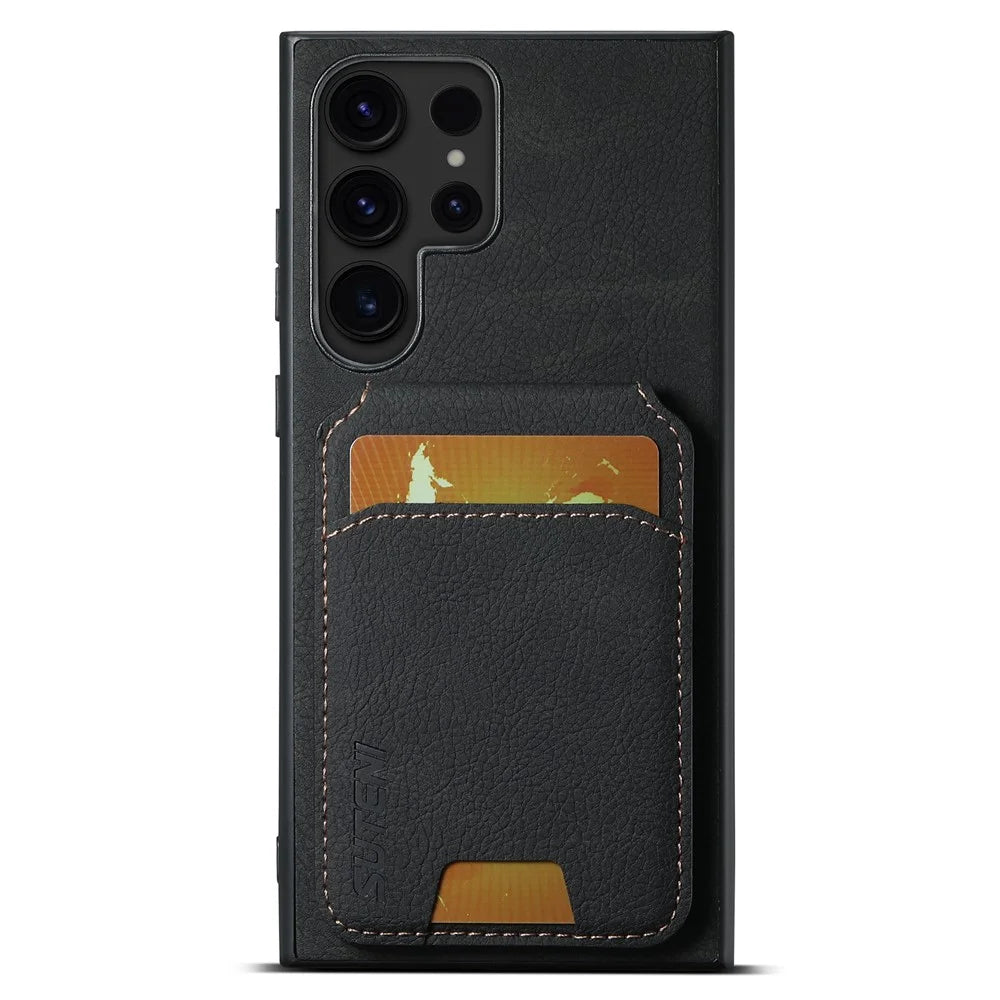 SUTENI H02 For Samsung Galaxy S24 Ultra Case Card Slots Phone Kickstand Cover - Black - 1