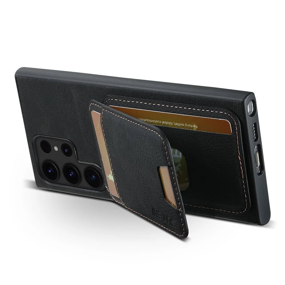 SUTENI H02 For Samsung Galaxy S24 Ultra Case Card Slots Phone Kickstand Cover - Black - 3
