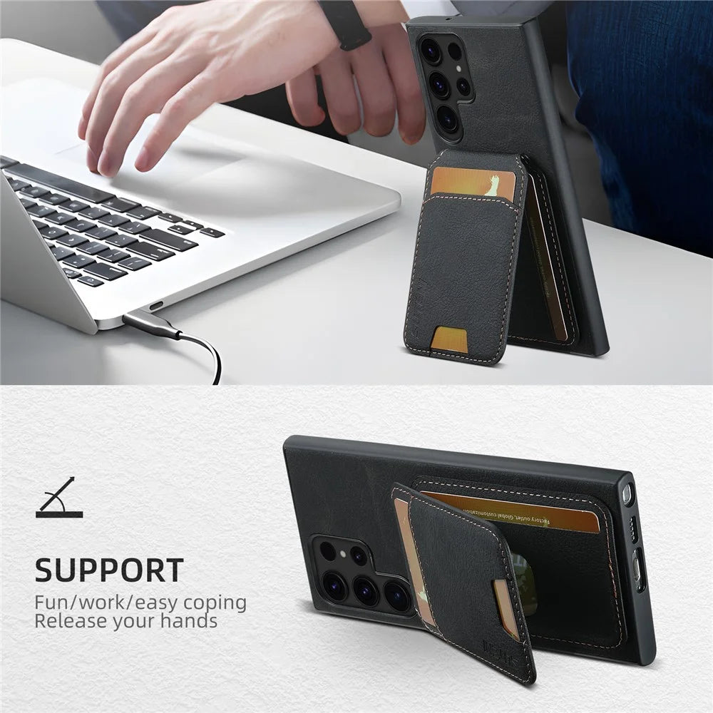 SUTENI H02 For Samsung Galaxy S24 Ultra Case Card Slots Phone Kickstand Cover - Black - 7