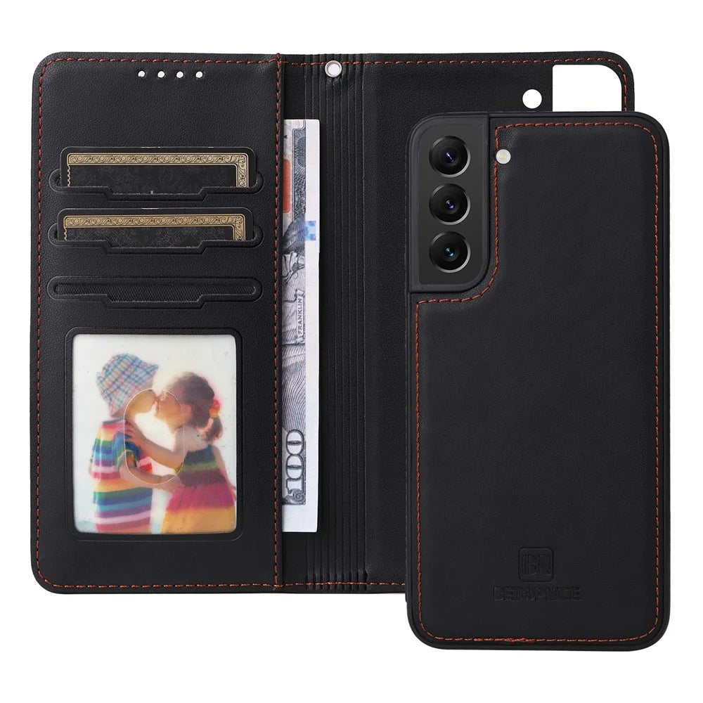 For Samsung Galaxy S22+ 5G Magnetic Case BETOPNICE Detachable PU Leather Phone Cover with Strap - Black - 2