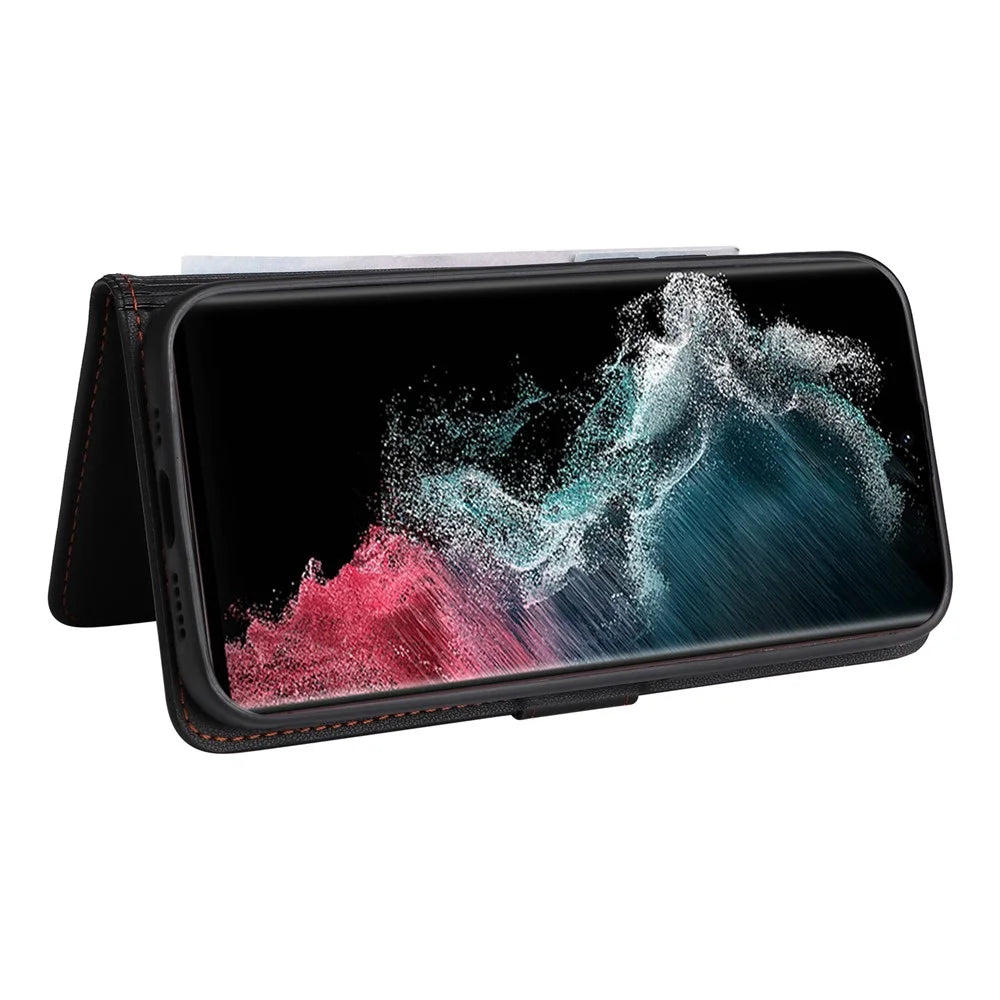 For Samsung Galaxy S22 Ultra 5G Magnetic Case BETOPNICE Detachable PU Leather Phone Cover with Strap - Black - 5