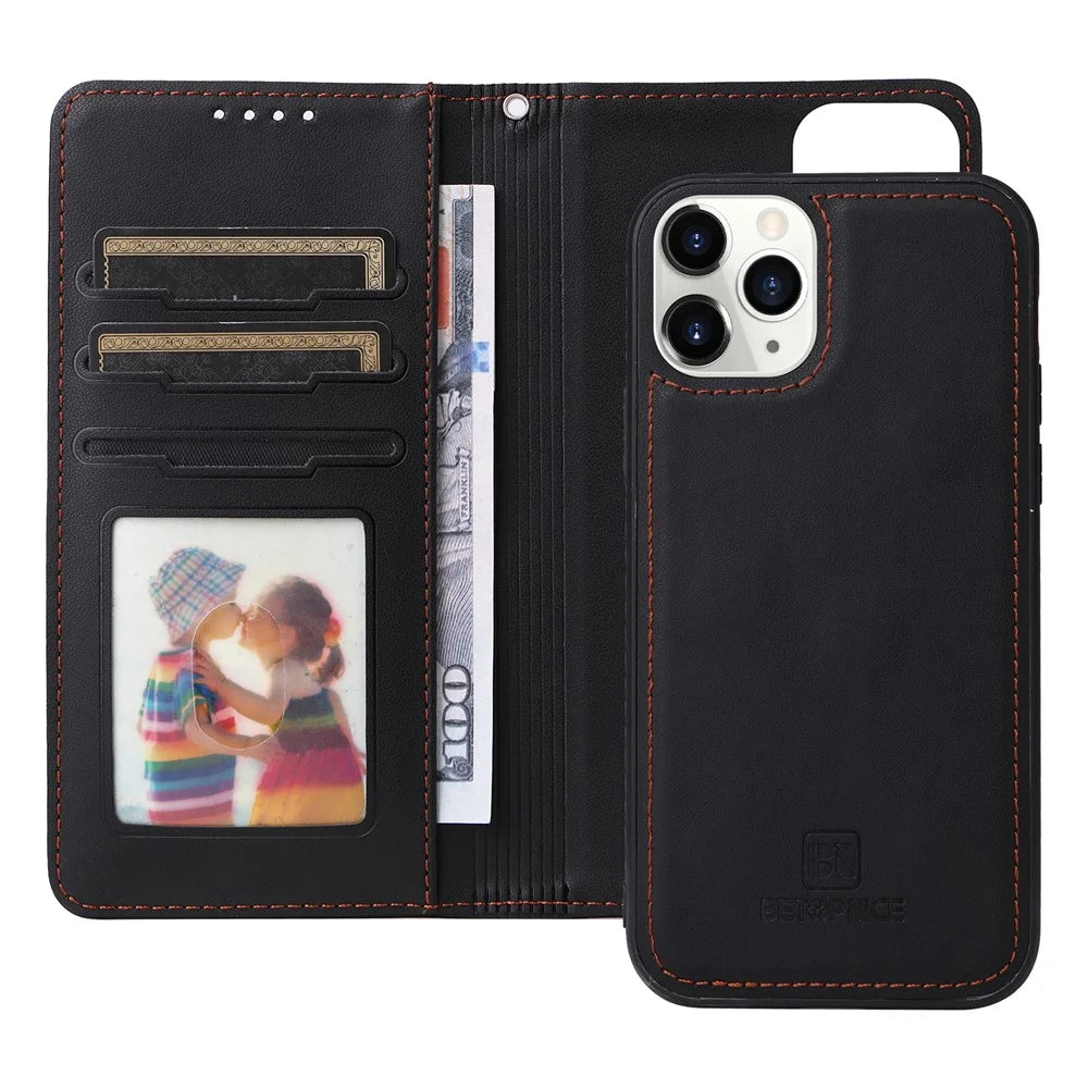For iPhone 11 Pro Magnetic Case BETOPNICE Detachable PU Leather Phone Cover with Strap - Black - 2