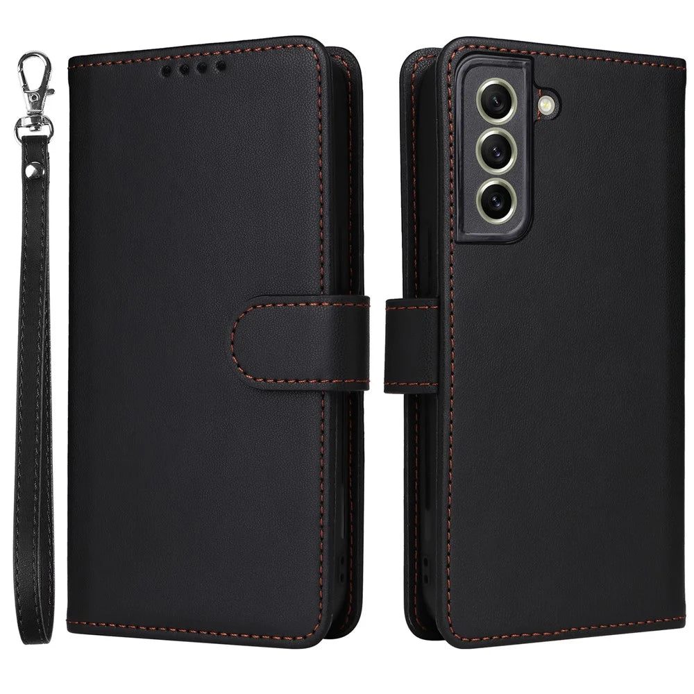 For Samsung Galaxy S21 FE 5G Magnetic Case BETOPNICE Detachable PU Leather Phone Cover with Strap - Black - 1