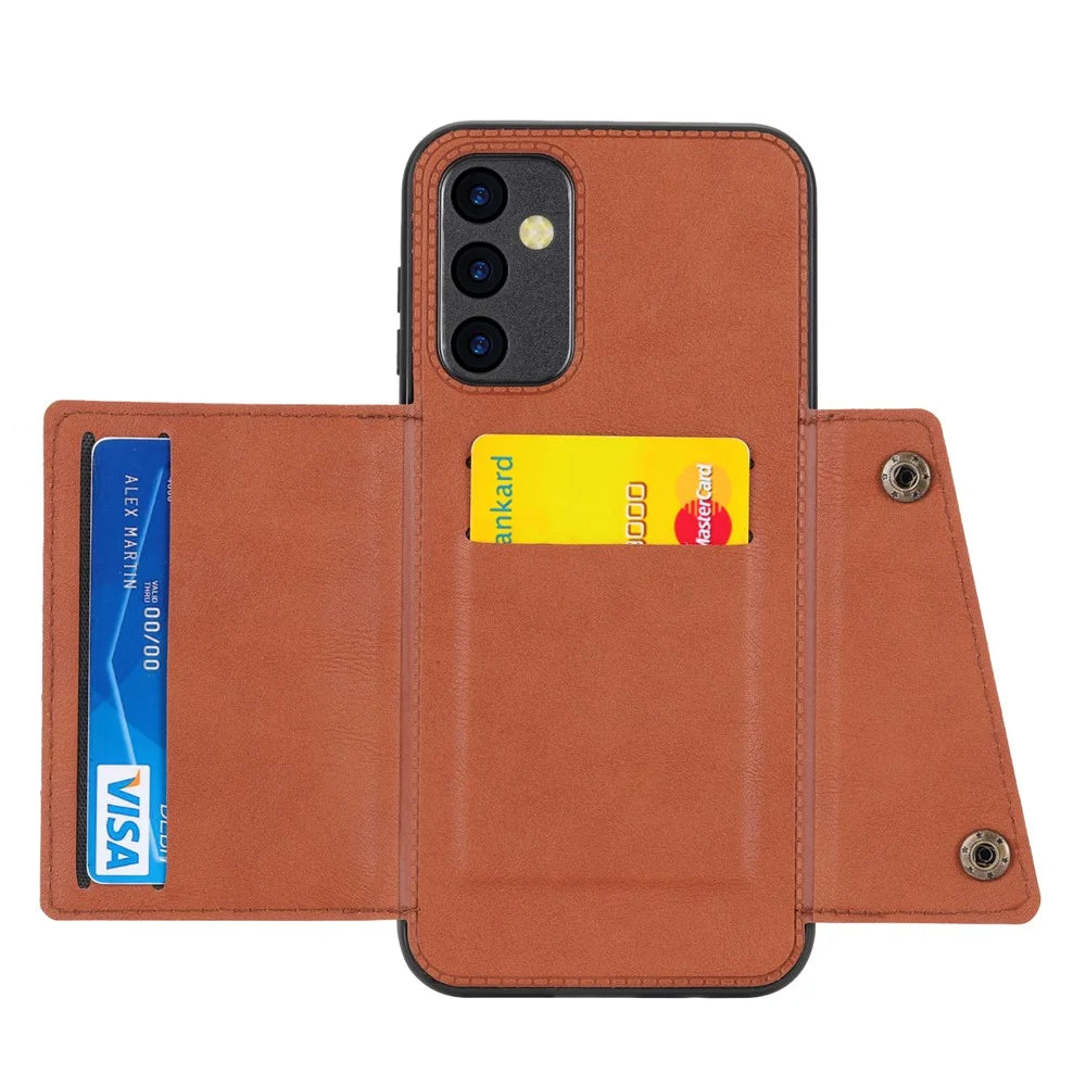 For Samsung Galaxy A35 5G Cell Phone Case PU Leather Coated TPU Cover with Card Slots - Light Brown - 2