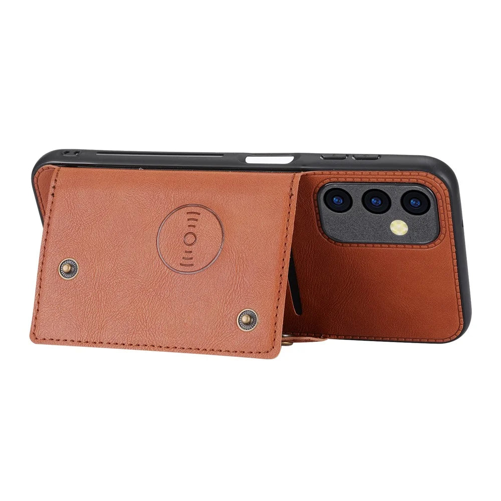 For Samsung Galaxy A35 5G Cell Phone Case PU Leather Coated TPU Cover with Card Slots - Light Brown - 3
