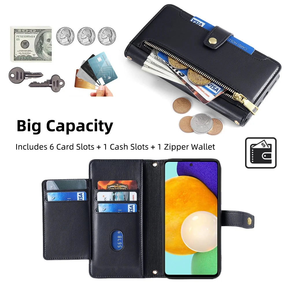 For Samsung Galaxy A52 4G / A52s 5G / A52 5G Case Wallet Leather Phone Cover with Hardware Buckle - Black - 2