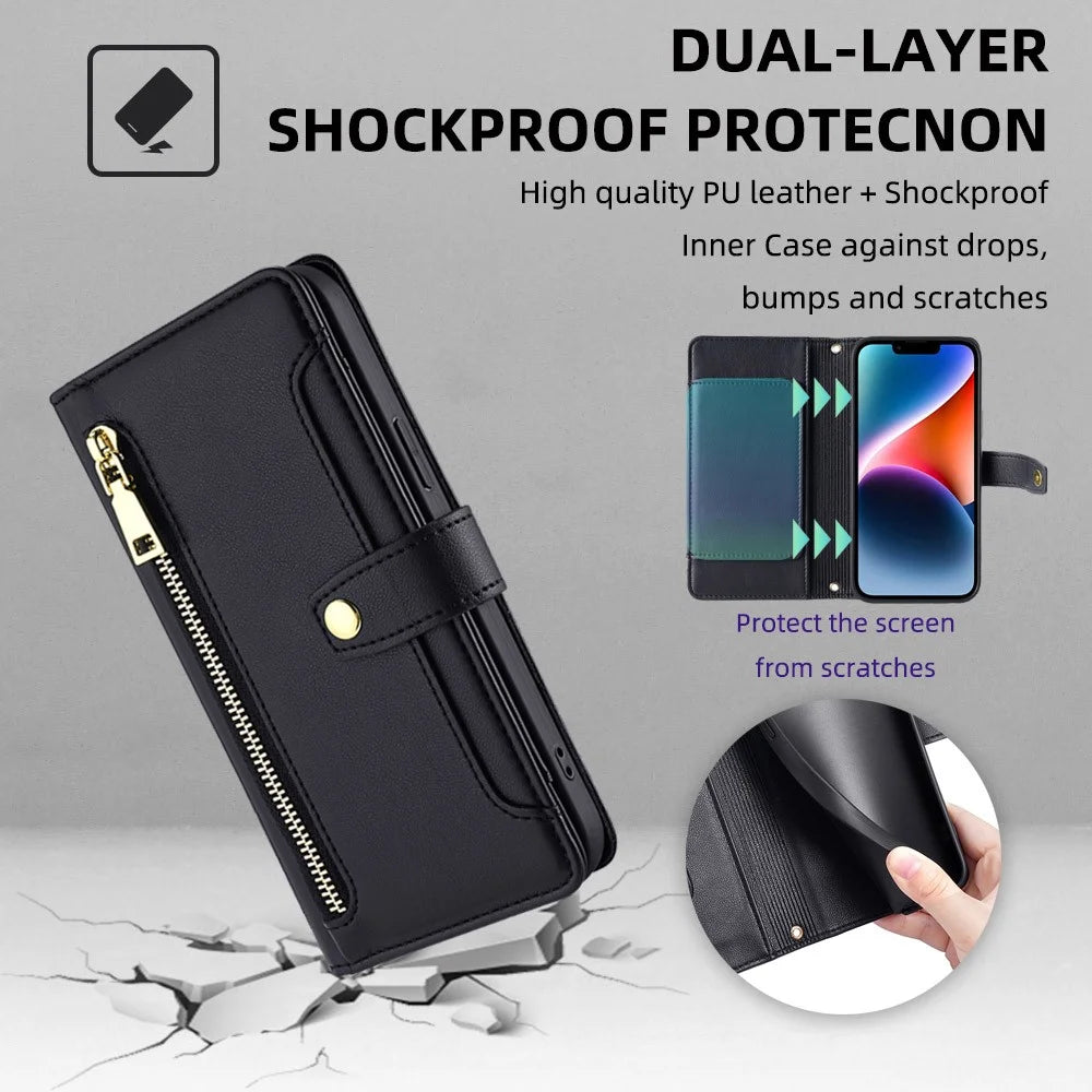 For Samsung Galaxy A13 4G Magnetic Phone Case Anti-drop Leather 6 Card Holders Cover - Black - 7