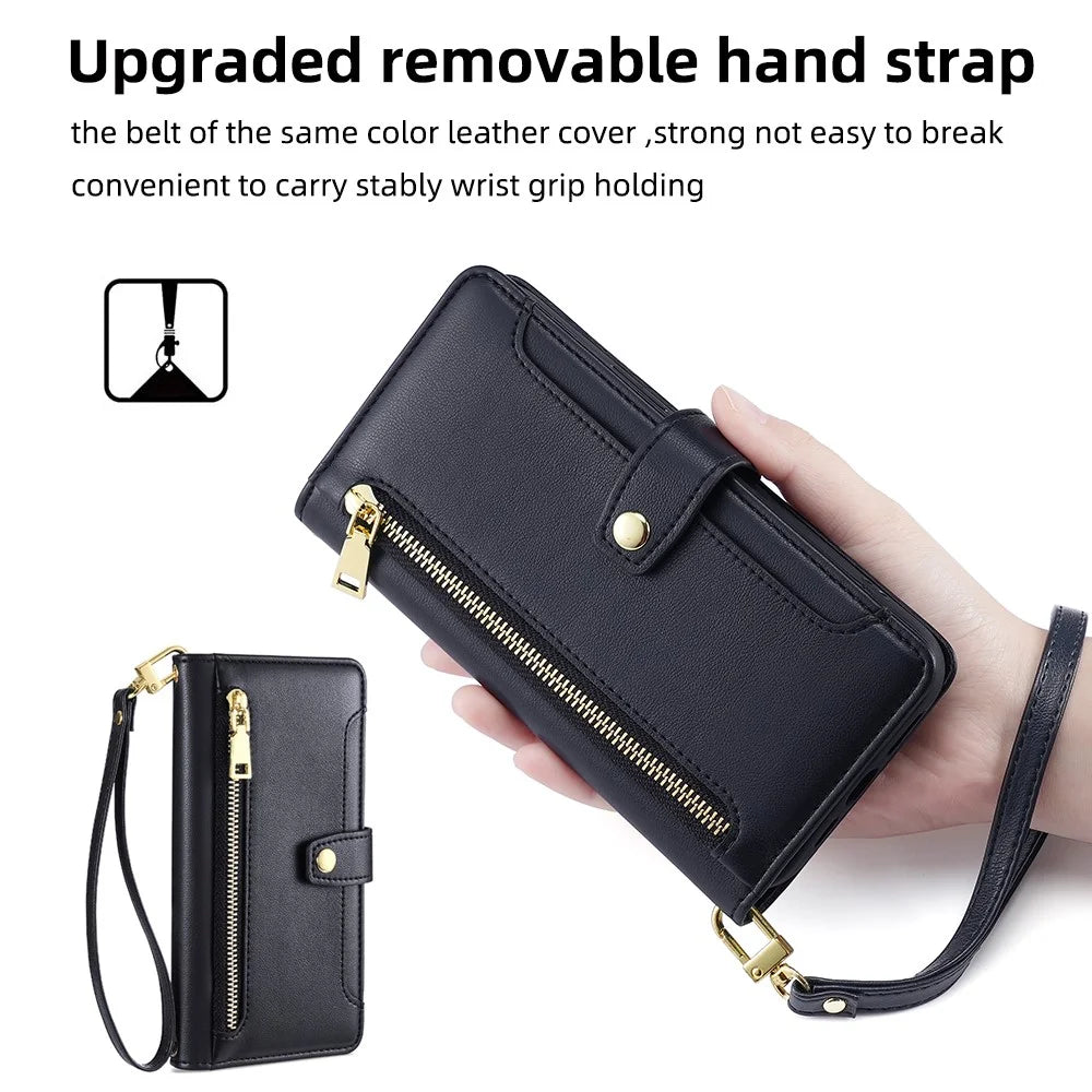 For iPhone 12 Pro Max 6.7 inch Case Leather 6 Card Holders Cover with Magnetic Hardware Buckle - Black - 4