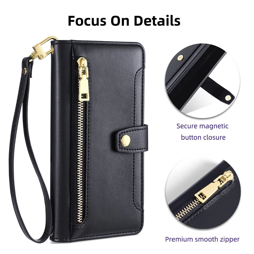 For iPhone 12 Pro Max 6.7 inch Case Leather 6 Card Holders Cover with Magnetic Hardware Buckle - Black - 6