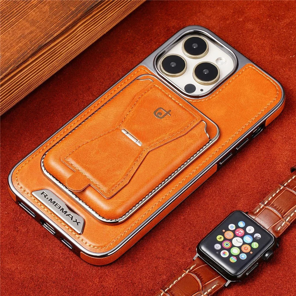 RMBMAX For iPhone 15 Pro Max Case Detachable 2-in-1 Card Holder Shockproof Phone Shell - Orange - 2