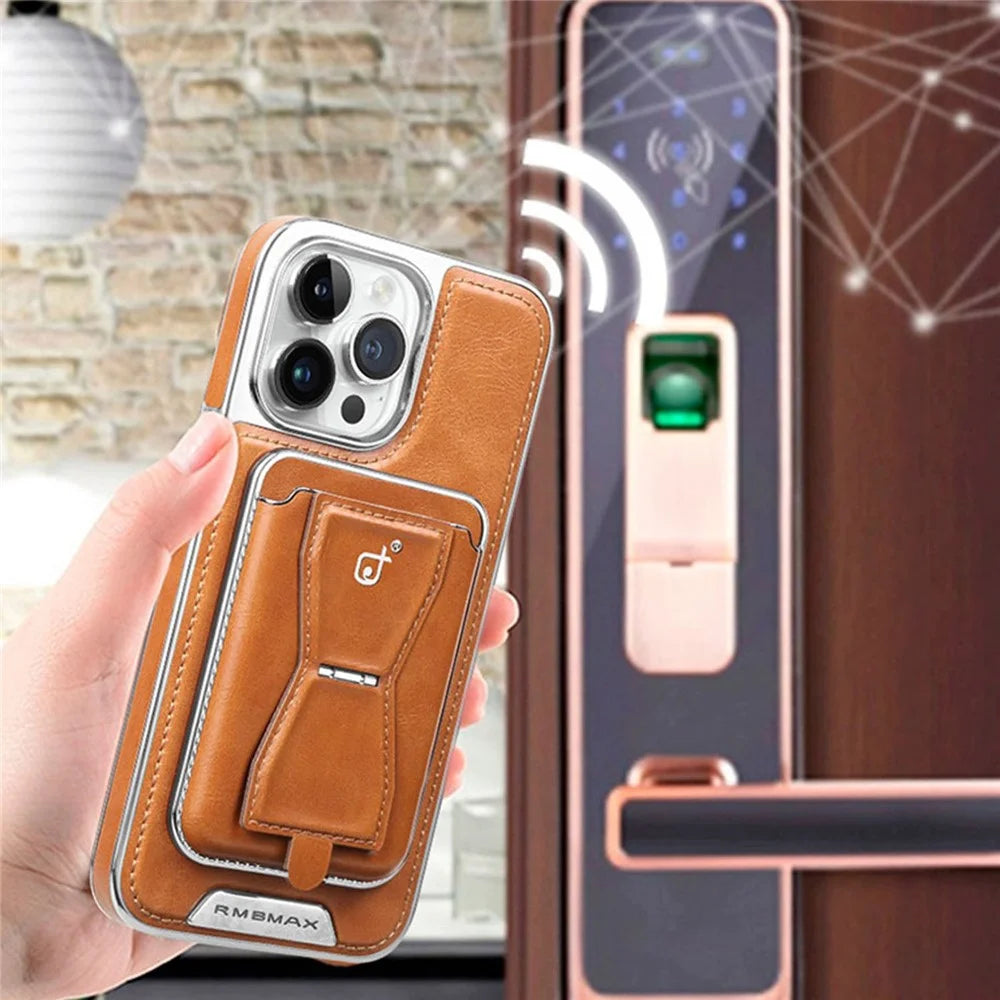 RMBMAX For iPhone 15 Pro Max Case Detachable 2-in-1 Card Holder Shockproof Phone Shell - Orange - 4