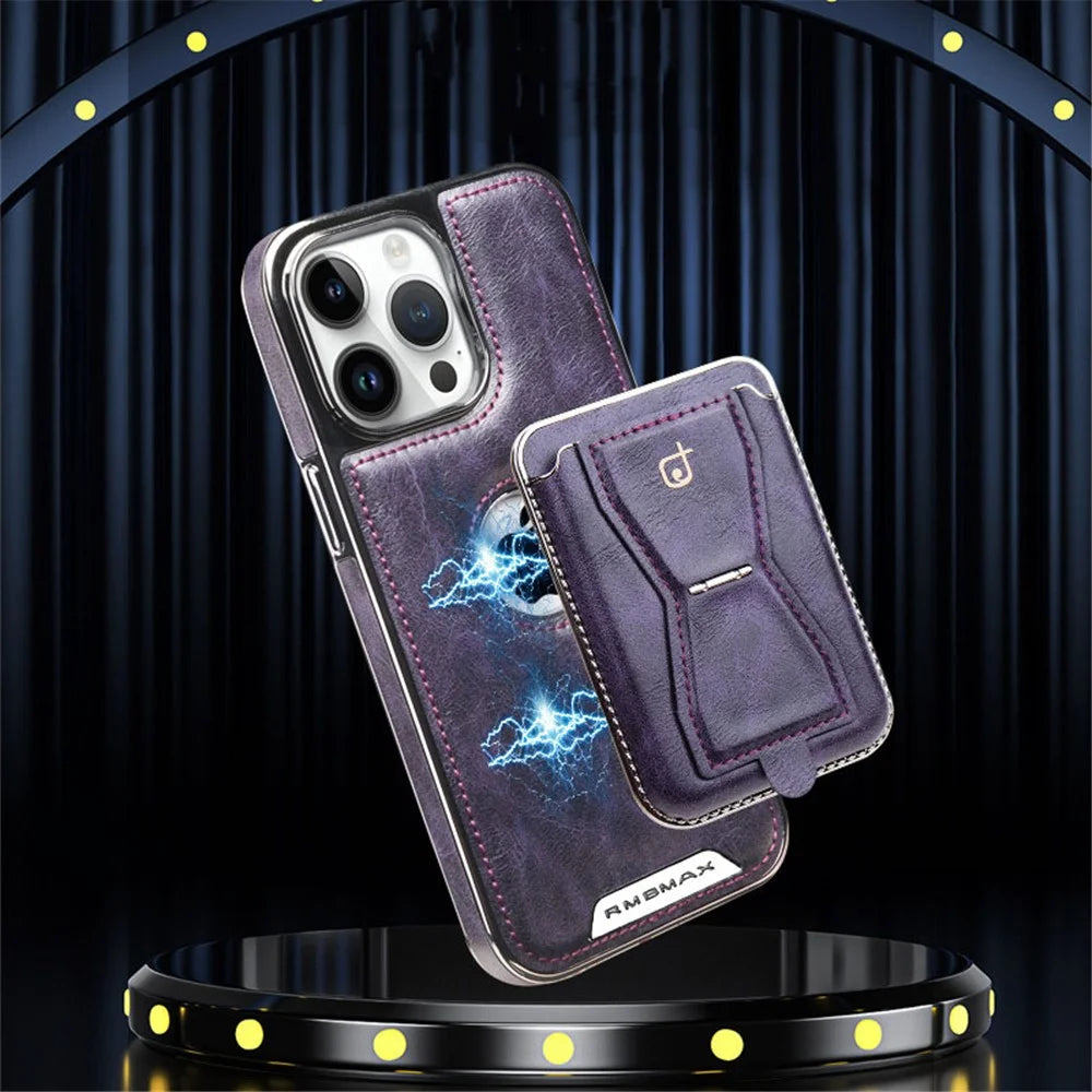 RMBMAX For iPhone 15 Pro Max Case Detachable 2-in-1 Card Holder Shockproof Phone Shell - Orange - 7