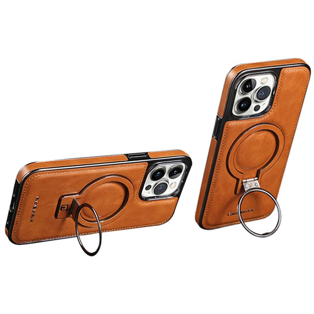 RMBMAX For iPhone 15 Pro Shockproof Case Magnetic Phone Shell with Electroplated Kickstand - Brown - 3