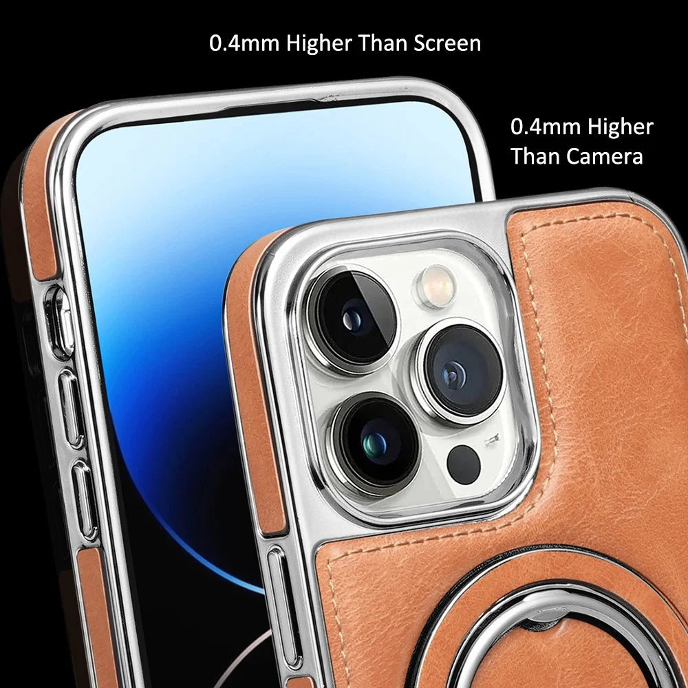 RMBMAX For iPhone 15 Pro Shockproof Case Magnetic Phone Shell with Electroplated Kickstand - Brown - 5