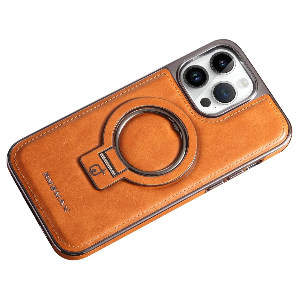 RMBMAX Shockproof Case for iPhone 15 Pro Max Electroplating Kickstand Magnetic Phone Shell - Brown - 1