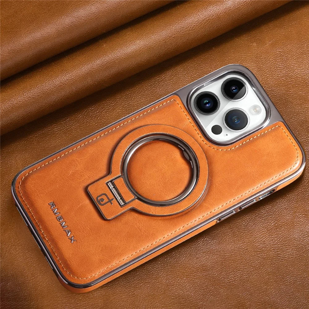 RMBMAX Shockproof Case for iPhone 15 Pro Max Electroplating Kickstand Magnetic Phone Shell - Brown - 2