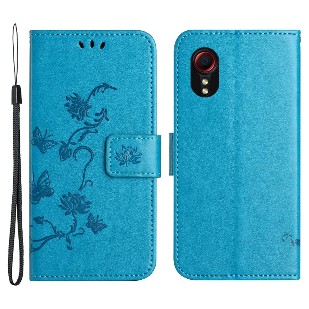 For Samsung Galaxy Xcover7 Cell Phone Case Drop Resistant Imprinted PU Leather Wallet Cover - Blue - 1