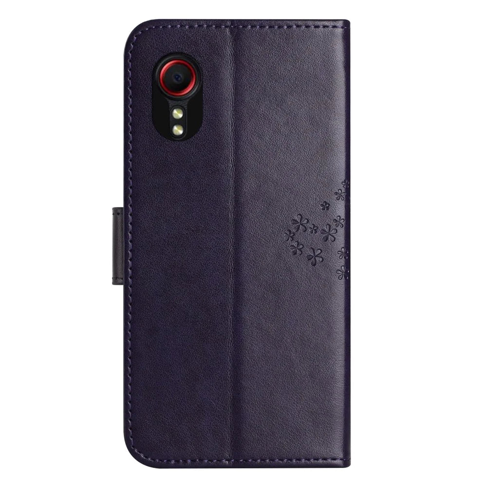 For Samsung Galaxy Xcover7 Cell Phone Case Owl Tree Imprinted Leather Folding Stand Cover - Dark Purple - 4
