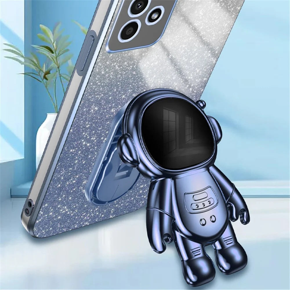 For Samsung Galaxy A13 4G PC+TPU Case Astronaut Kickstand Anti-shock Phone Back Cover - Blue - 3
