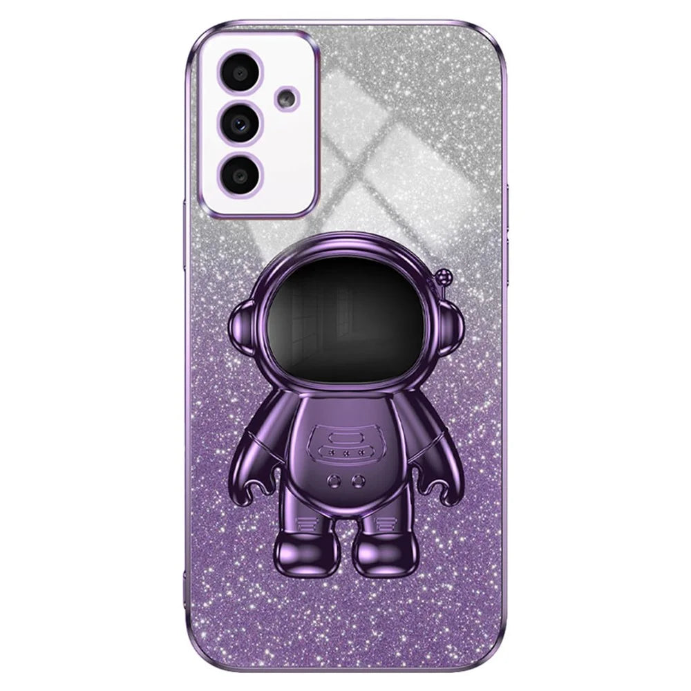 For Samsung Galaxy A14 5G / 4G Cell Phone Case Astronaut Kickstand Glitter PC+TPU Cover - Purple - 1