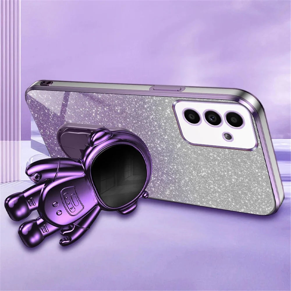 For Samsung Galaxy A14 5G / 4G Cell Phone Case Astronaut Kickstand Glitter PC+TPU Cover - Purple - 4