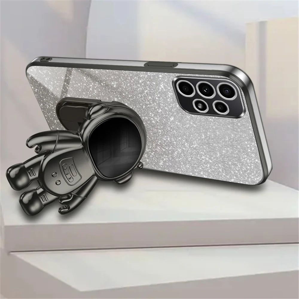 For Samsung Galaxy A73 5G Kickstand Phone Case Glittery Powder PC+TPU Anti-scratch Phone Cover - Black - 2