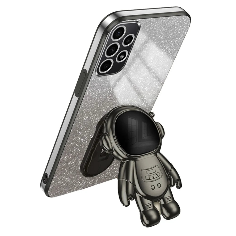For Samsung Galaxy A52s 5G / A52 5G / 4G Case Shockproof PC+TPU Phone Cover with Astronaut Kickstand - Black - 1