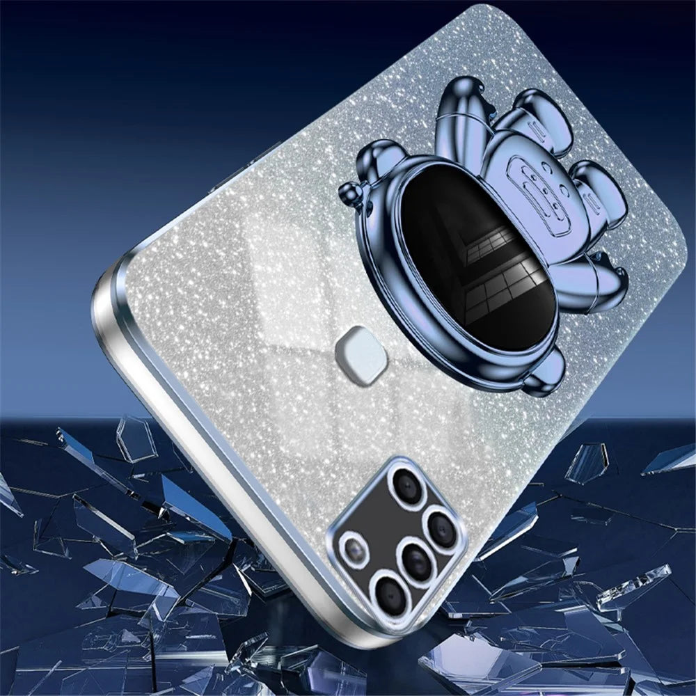 For Samsung Galaxy A21s Anti-scratch Phone Shell PC+TPU Phone Cover Case with Astronaut Kickstand - Blue - 3
