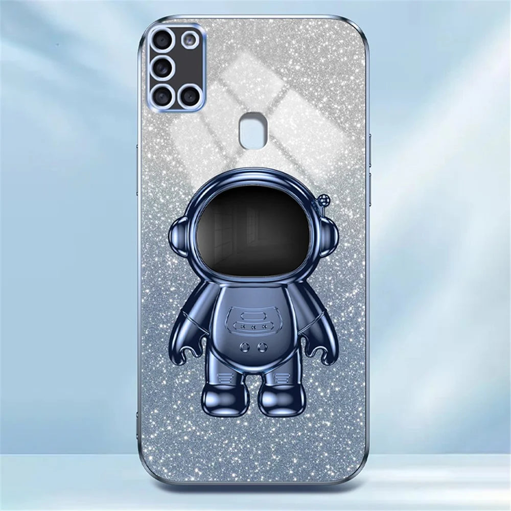 For Samsung Galaxy A21s Anti-scratch Phone Shell PC+TPU Phone Cover Case with Astronaut Kickstand - Blue - 4