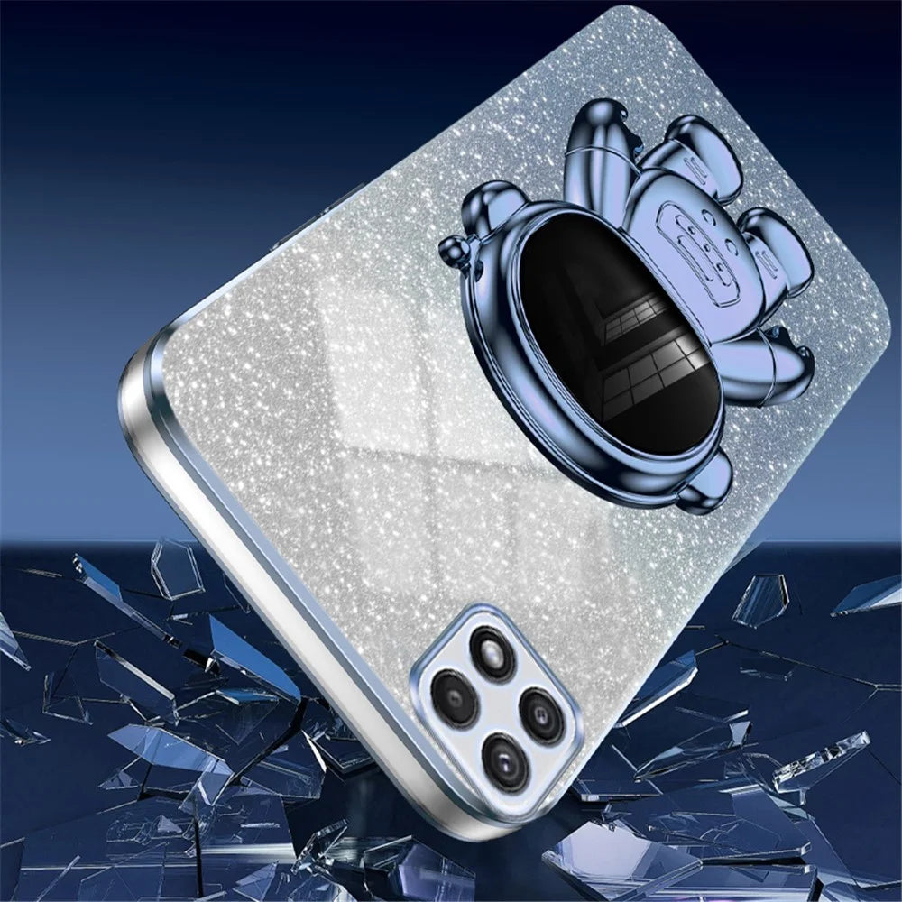 For Samsung Galaxy A22 5G (EU Version) Dustproof Phone Cover Astronaut Kickstand PC+TPU Case - Blue - 3