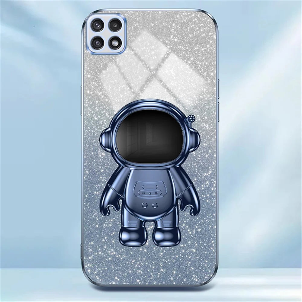 For Samsung Galaxy A22 5G (EU Version) Dustproof Phone Cover Astronaut Kickstand PC+TPU Case - Blue - 4