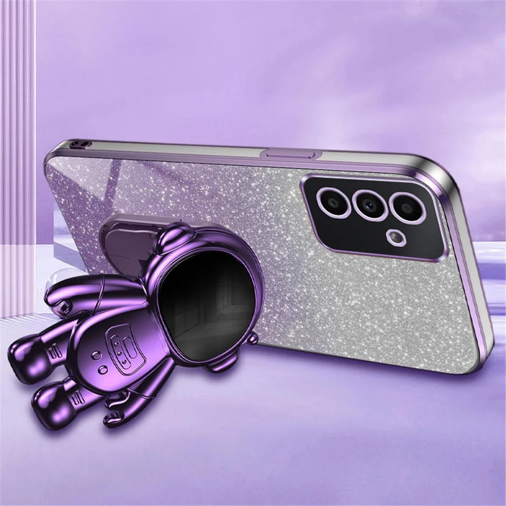 For Samsung Galaxy A15 4G / A15 5G Case Drop-proof Astronaut Kickstand Mobile Phone Cover - Purple - 4