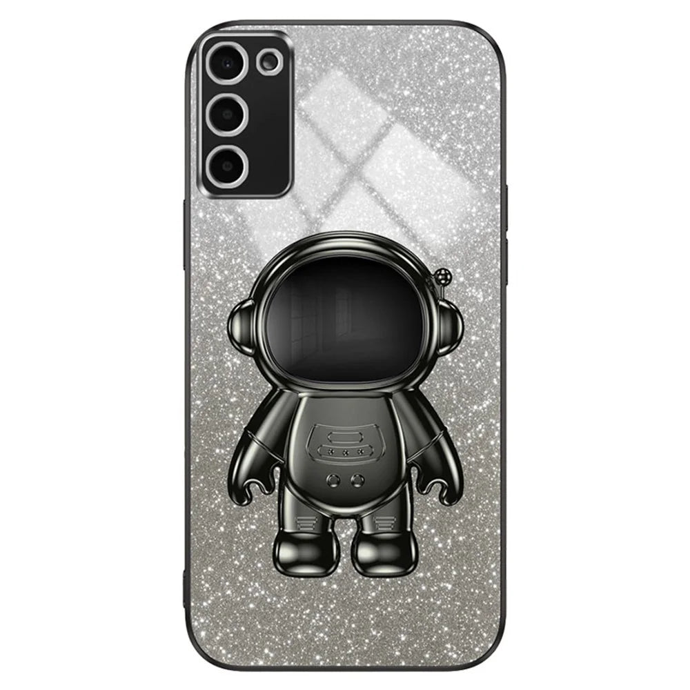 Kickstand Cover for Samsung Galaxy A03s (164.2mm) Shell Glittery PC+TPU Phone Case - Black - 2