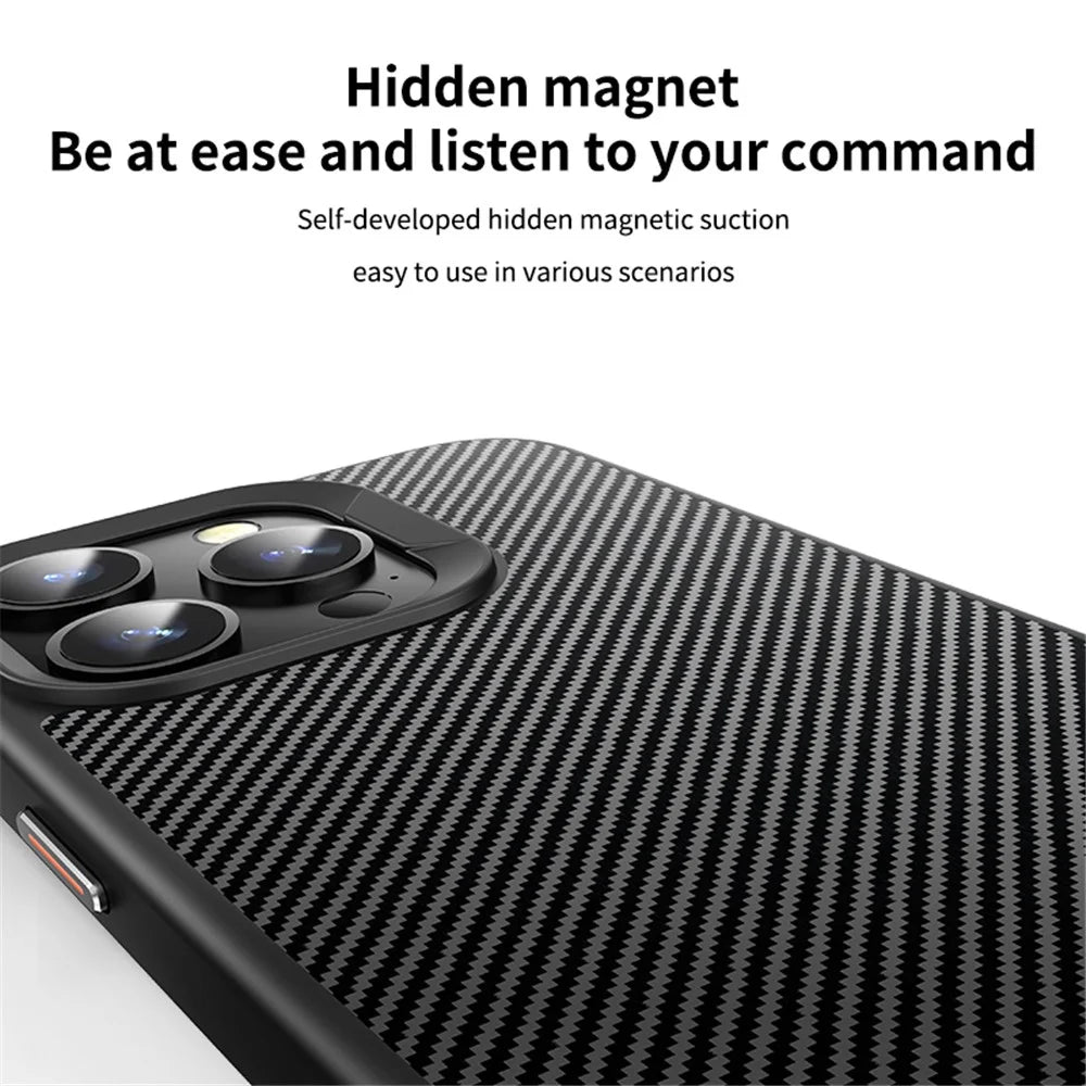 For iPhone 15 Pro Case Carbon Fiber Texture PC + TPU Magnetic Phone Cover - 5