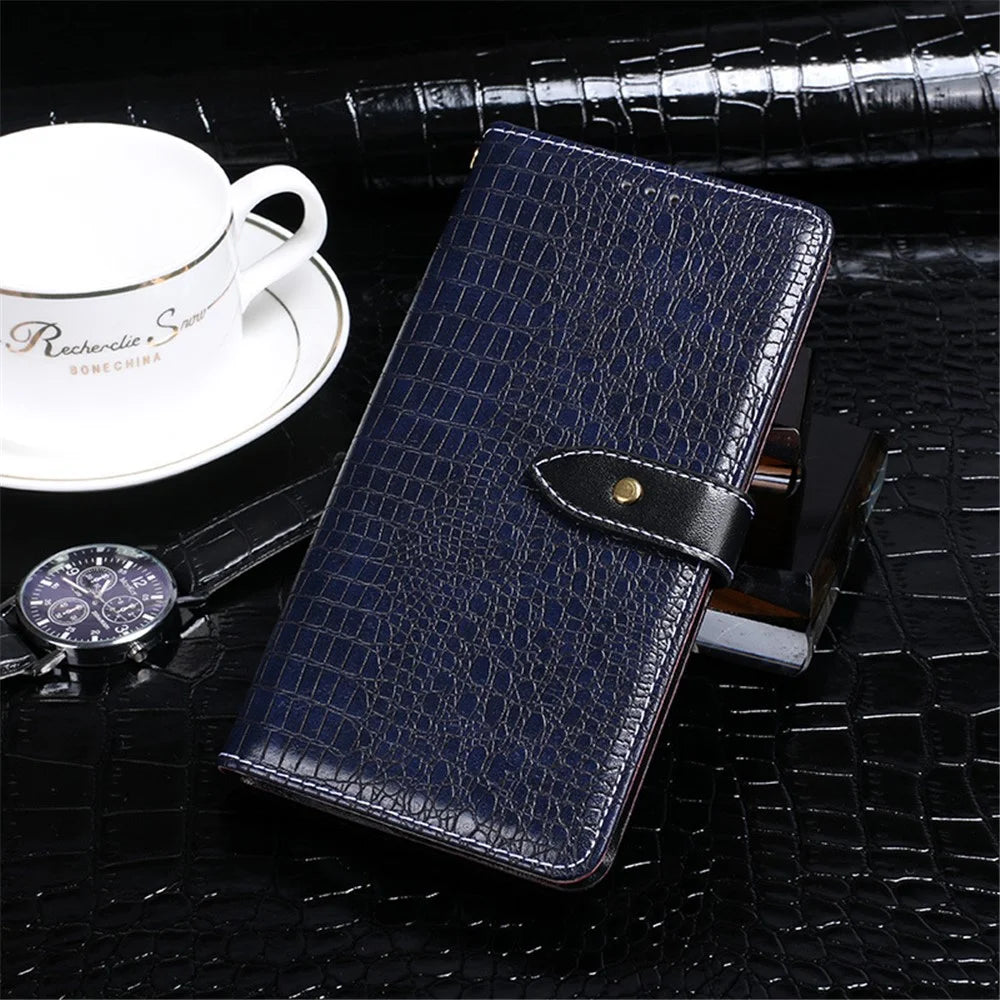IDEWEI For Cricket Debut S2 Leather Case Crocodile Texture Phone Cover with Wallet - Blue - 4