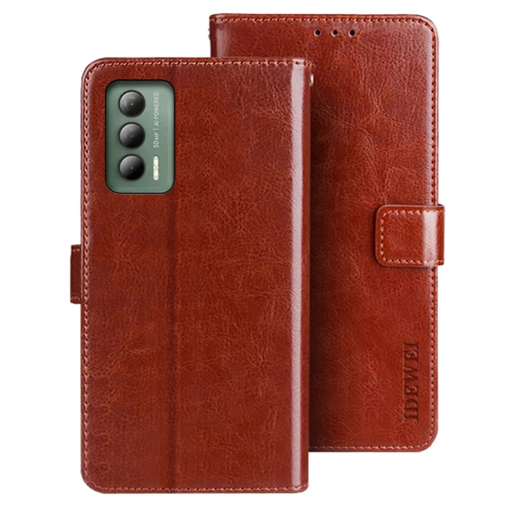 IDEWEI For Cricket Outlast Case Leather Flip Wallet Phone Cover Crazy Horse Texture - Brown - 1