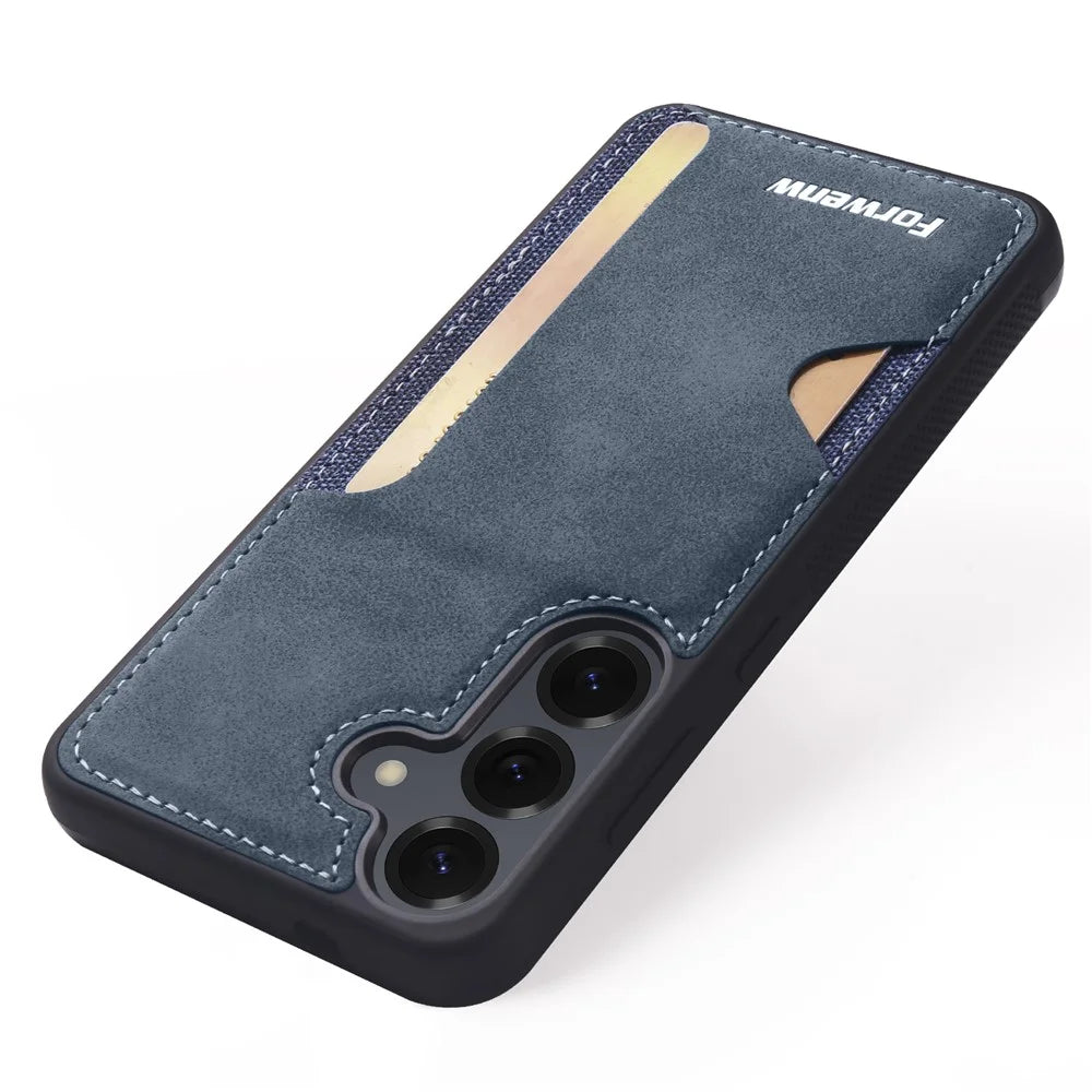 FORWENW F5 Series For Samsung Galaxy A35 5G Phone Case PU Leather+TPU Card Holder Anti-drop Cover - Blue - 4