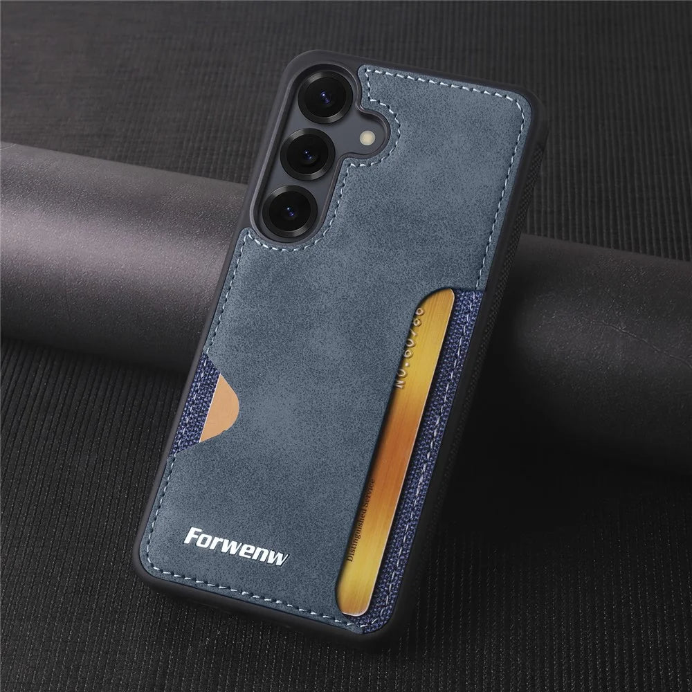 FORWENW F5 Series For Samsung Galaxy A35 5G Phone Case PU Leather+TPU Card Holder Anti-drop Cover - Blue - 5