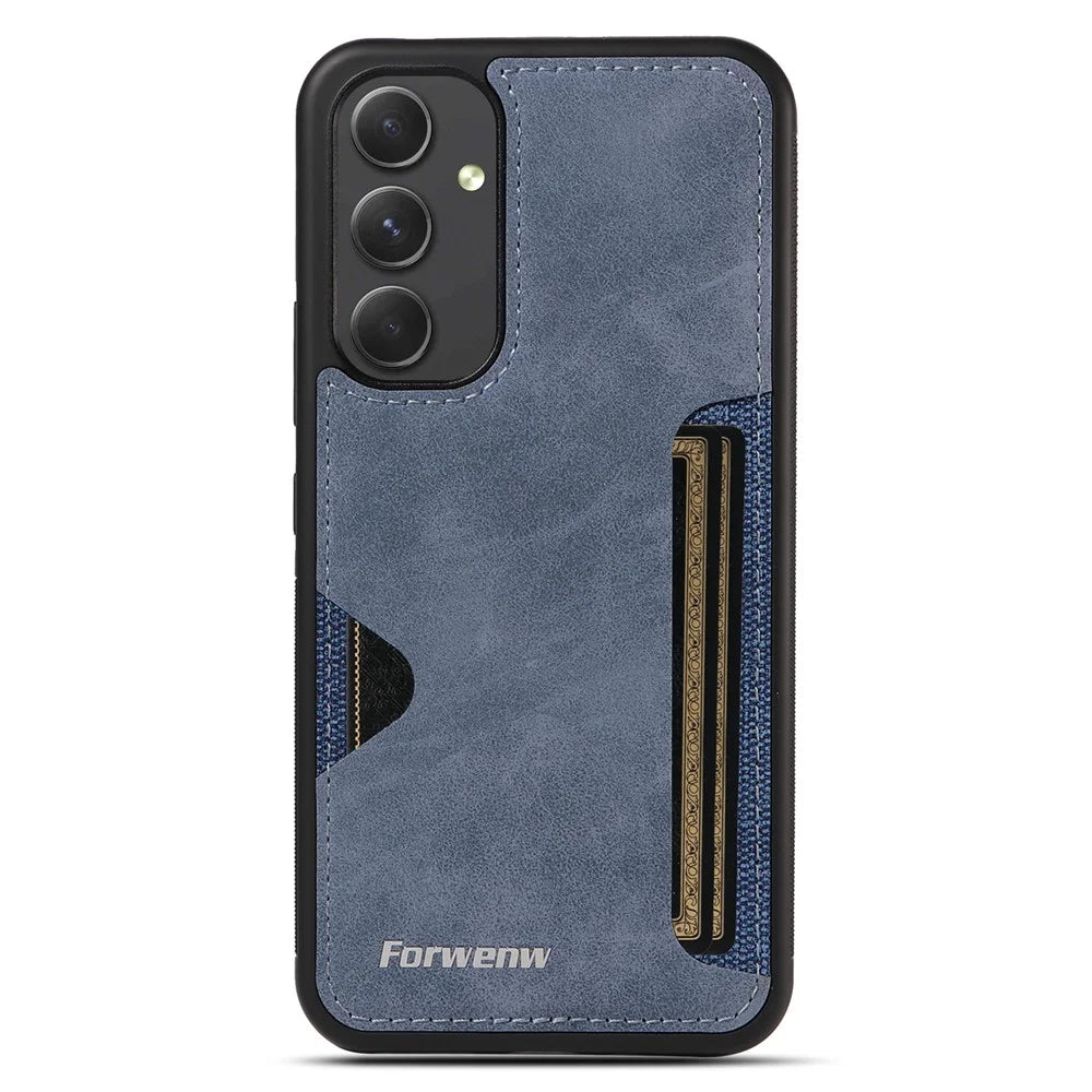 FORWENW F5 Series For Samsung Galaxy A54 5G Cover Card Holder Anti-drop Cell Phone Case - Blue - 2