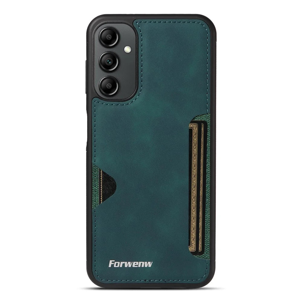 FORWENW F5 Series For Samsung Galaxy S24 Case Leather+TPU Phone Cover with Card Holder - Green - 2