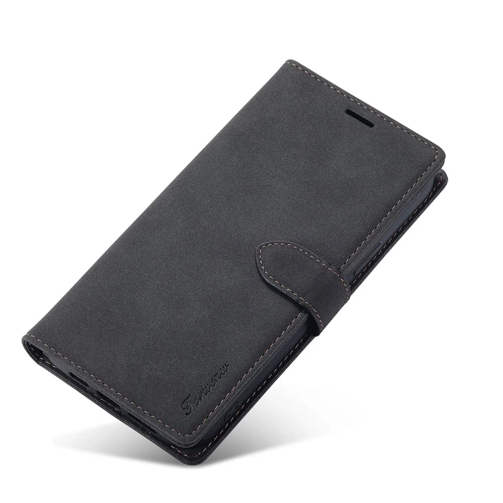 FORWENW F1 Series For iPhone 15 Pro Max PU Leather Case Phone Wallet Stand Protective Cover - Black - 5