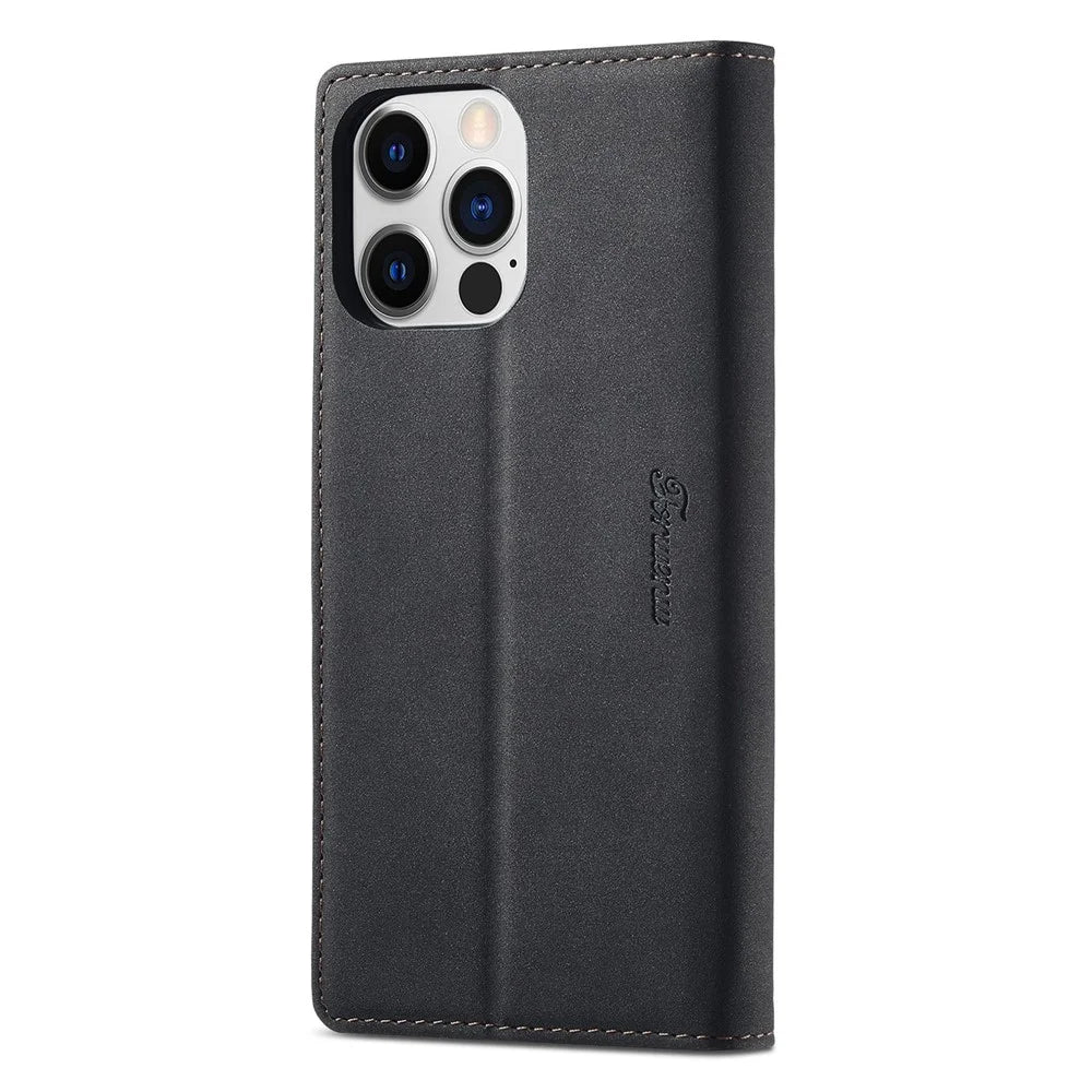 FORWENW F1 Series For iPhone 15 Pro Max PU Leather Case Phone Wallet Stand Protective Cover - Black - 7