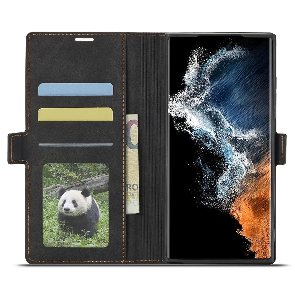 FORWENW Fantasy Series for Samsung Galaxy S24 Ultra Skin-touch Leather Phone Cover Stand Wallet Case - Black - 2