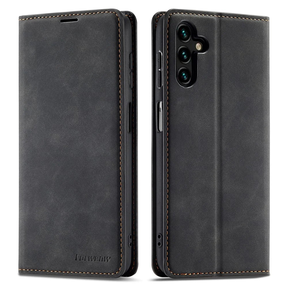 FORWENW Fantasy Series for Samsung Galaxy A05s 4G Phone Case Skin-touch Magnetic Folio Cover - Black - 1