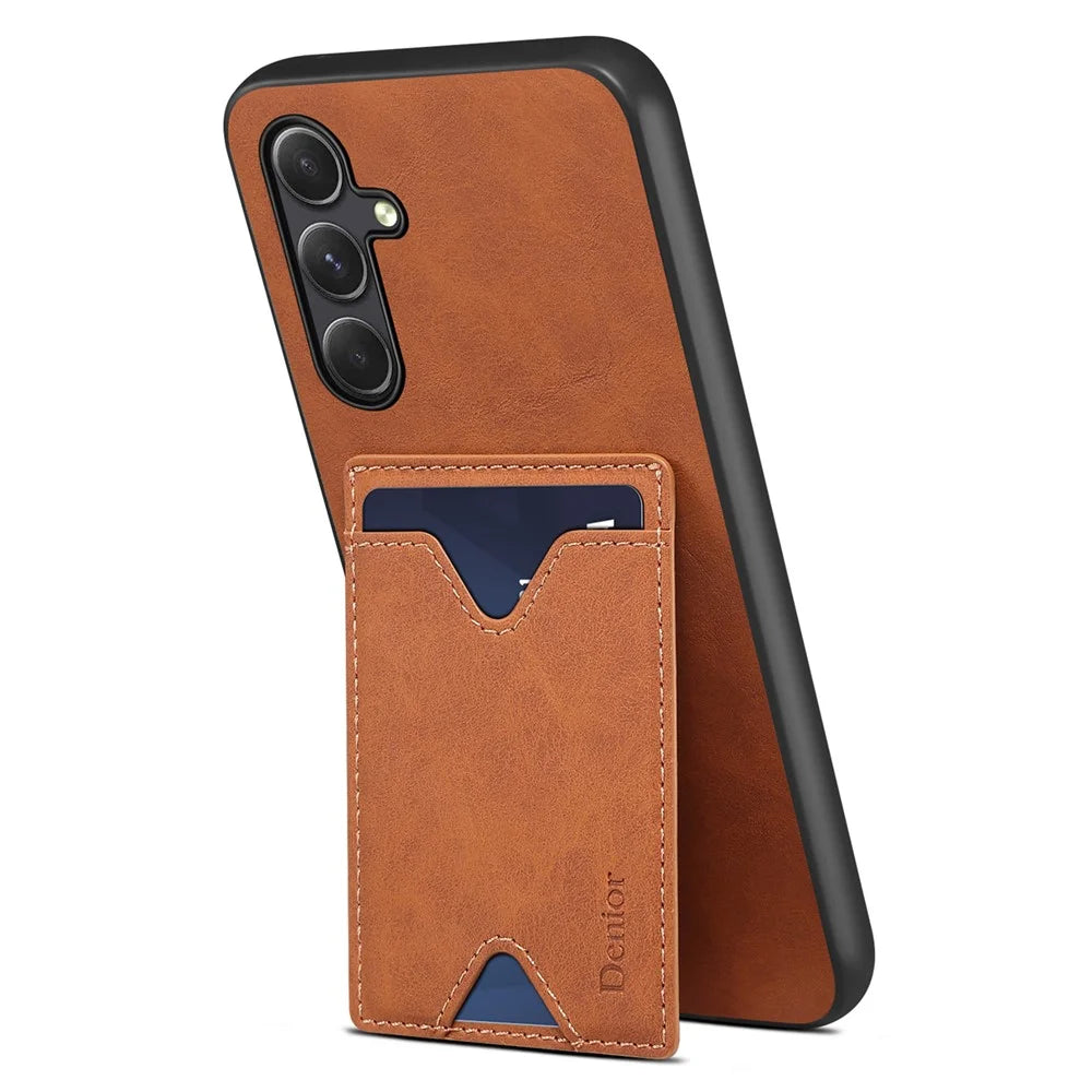 DENIOR For Samsung Galaxy A35 5G Case Leather+TPU Card Slot Phone Cover - Brown - 2