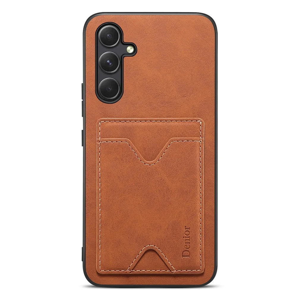 DENIOR For Samsung Galaxy A15 5G Case Kickstand Card Slot Phone Cover - Brown - 1